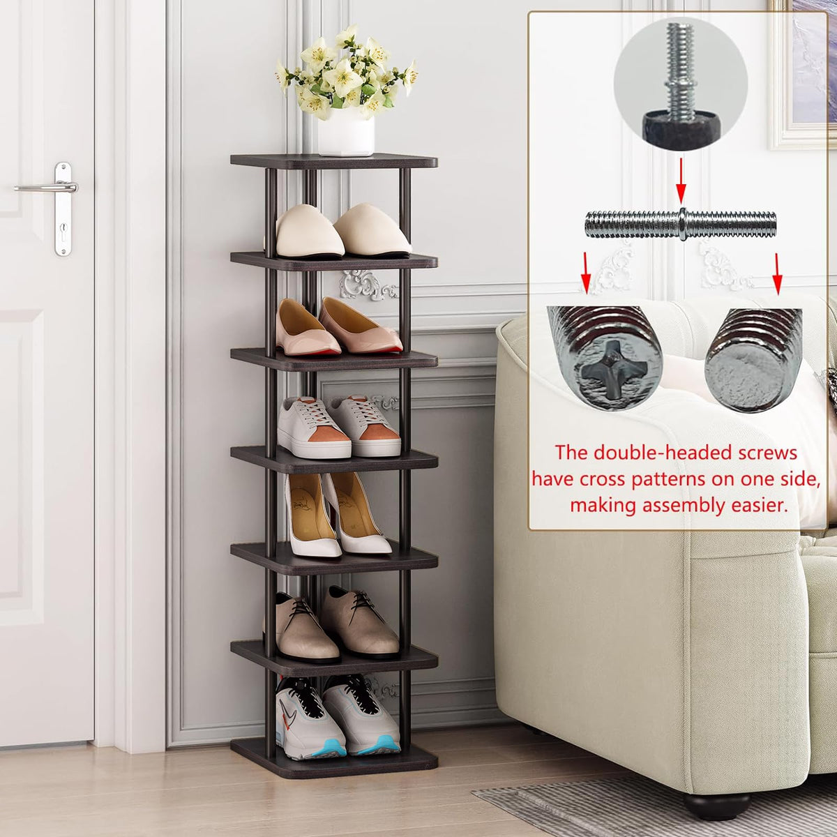 SORCEDAS shoe rack side detail highlighting sturdy construction