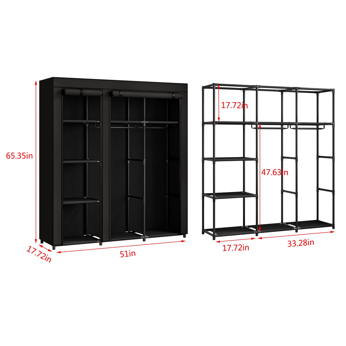 SORCEDAS double hanging rods enable convenient garment organization and easy access