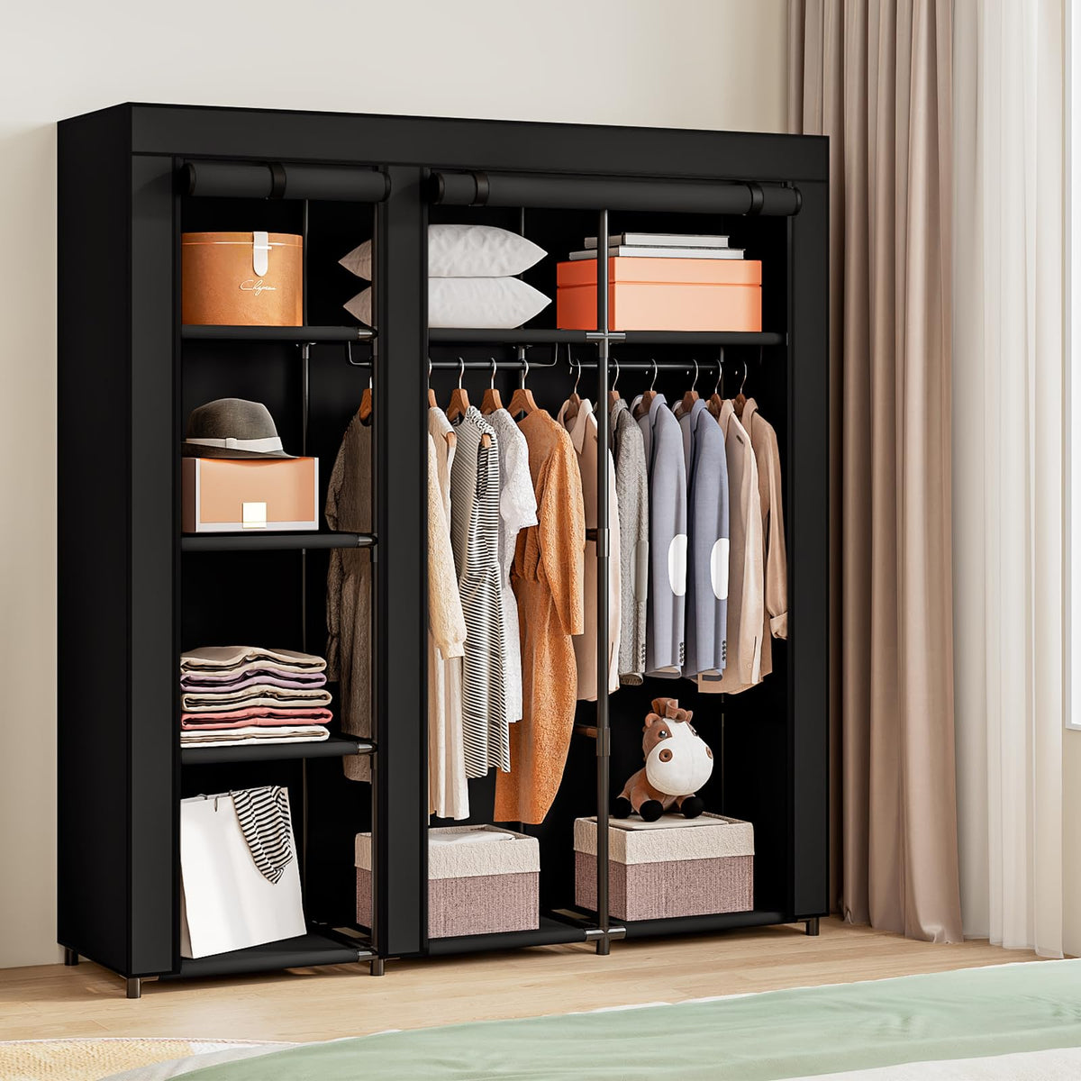 SORCEDAS metal-frame wardrobe demonstrates high bearing capacity for heavy coats