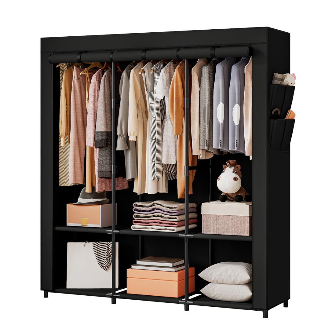 SORCEDAS portable closet frame shows sturdy metal construction for durable storage.