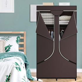 SORCEDAS portable wardrobe in coffee finish, side view highlighting sturdy frame