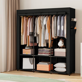 SORCEDAS portable wardrobe with dust cover protects clothes from dust.
