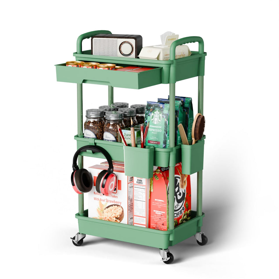 Sorgion 3-tier rolling cart top view ideal for compact, organized spaces.