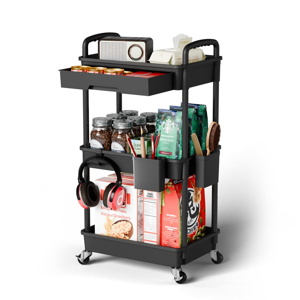 Sorgion 3-Tier Cart top tray: convenient daily essentials within reach.