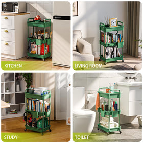Sorgion bathroom toiletries cart keeps items within reach and reduces clutter.