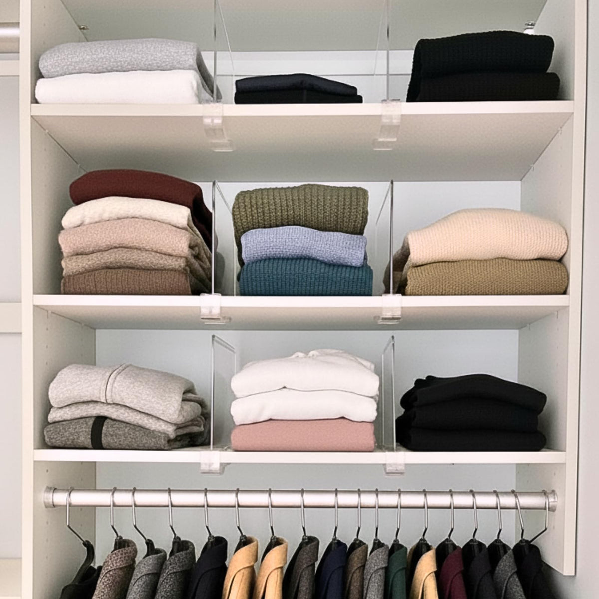 SortNStore easy-access purse storage on shelves.