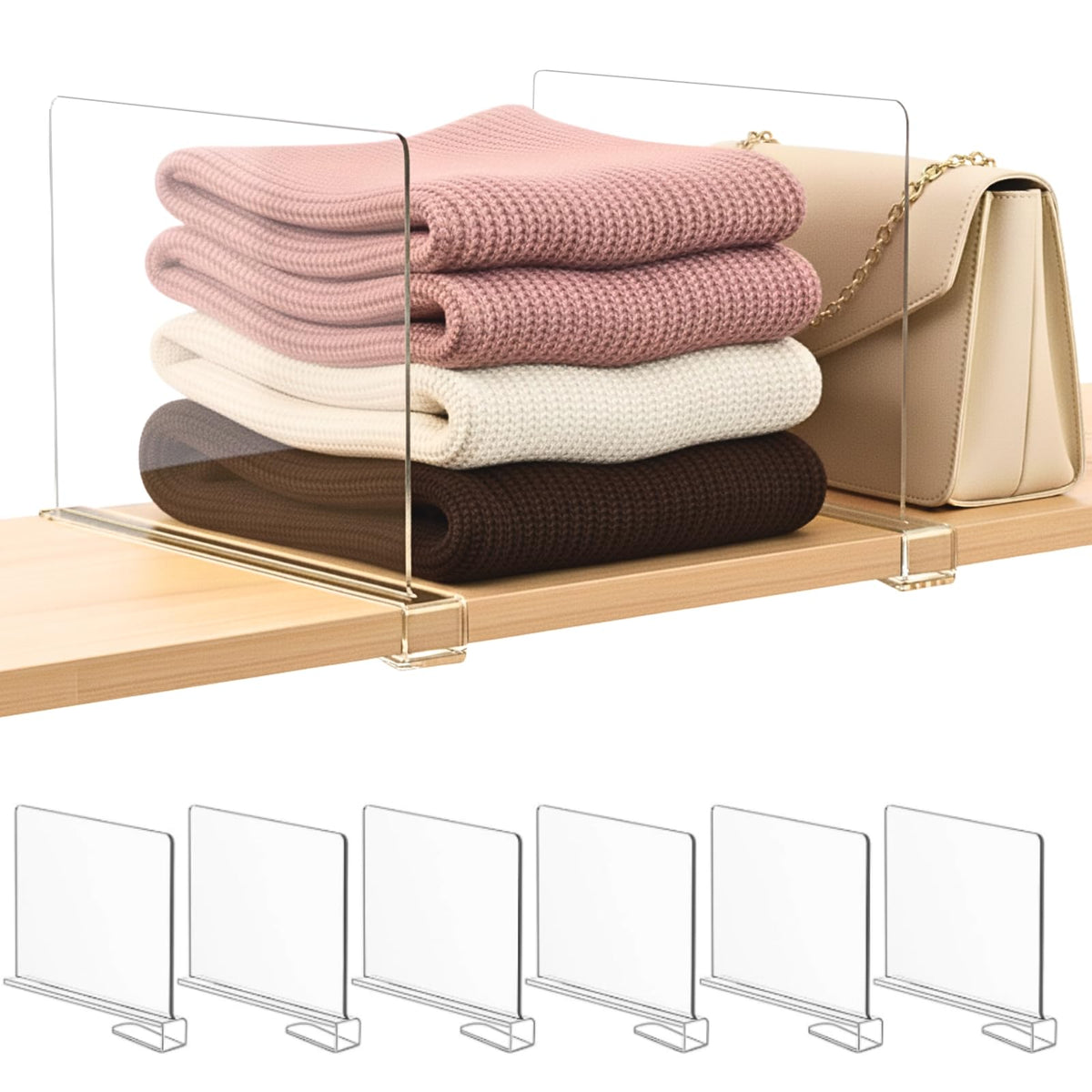 SortNStore 6-pack shelf dividers for organized closet bags.