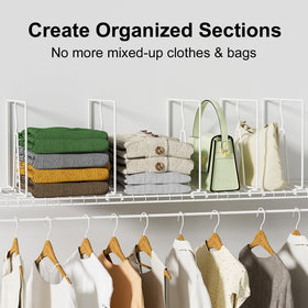SortNStore metal divider for wire shelving adds rust-proof durability to clothes storage.