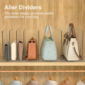 Adjustable dividers separate bags for easy access and organization