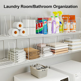 SortNStore heavy-duty pantry divider maximizes vertical space for towels and sweaters.