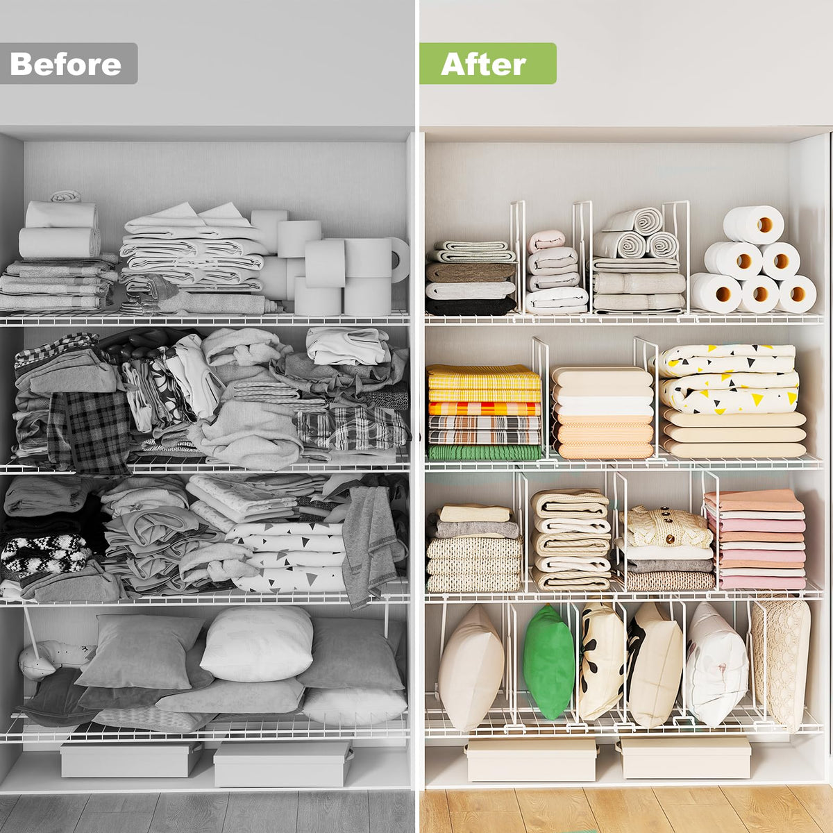 SortNStore easy-install divider snaps onto 12-inch shelves without tools.