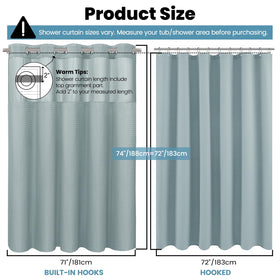 SORTTO curtain size 71x74 inches fits standard showers.