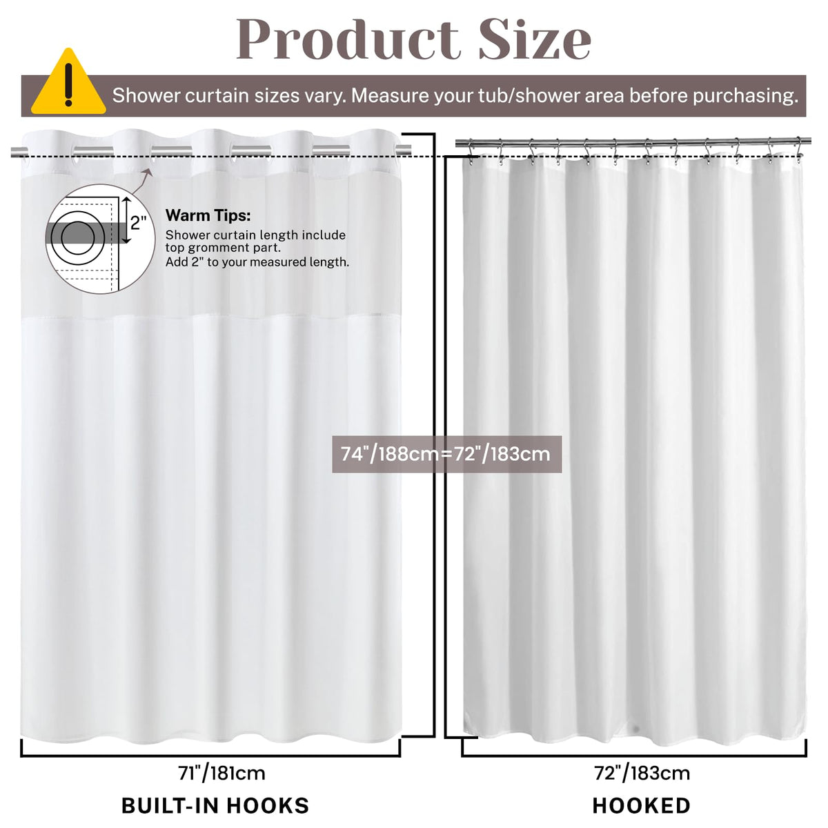 SORTTO 71x74 inch size fits most showers for comfortable coverage