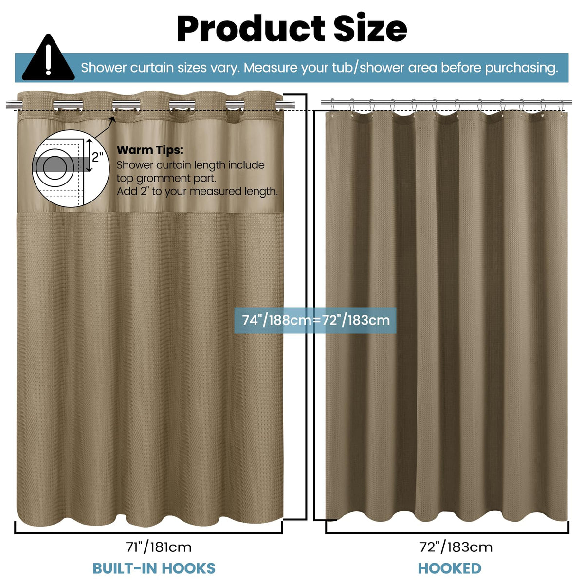 SORTTO 71x74 curtain fits standard shower openings and provides coverage