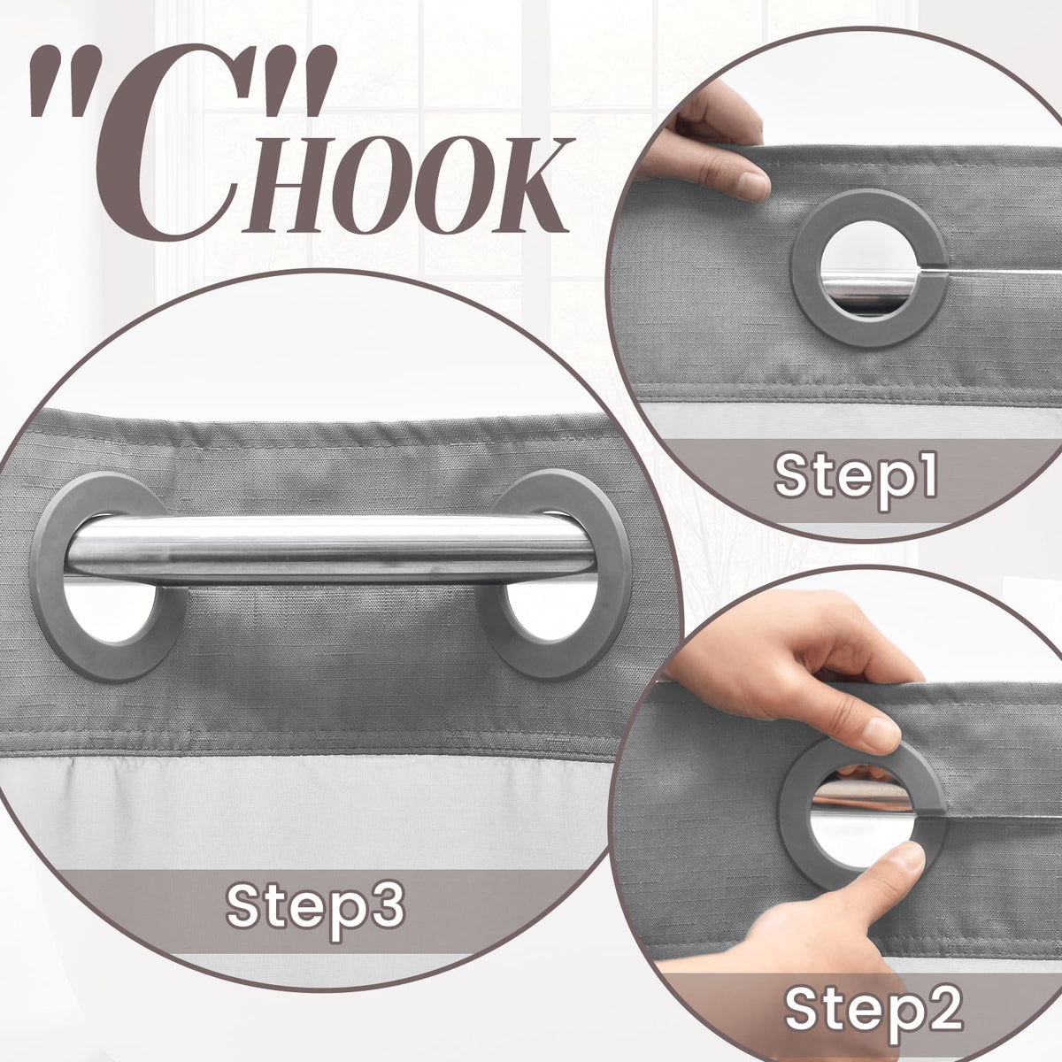 SORTTO built-in grommets enable effortless installation on most shower rods.