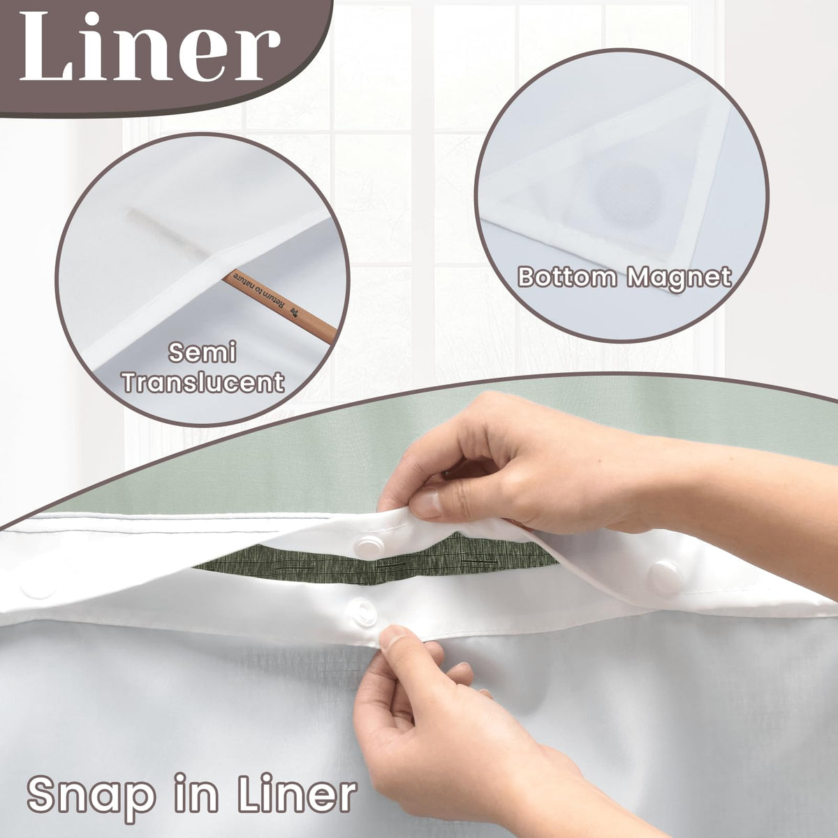 SORTTO curtain with built-in grommets shows effortless installation without removing the rod.
