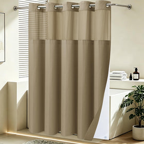SORTTO beige-tone curtain coordinates with most bathroom decor
