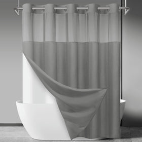 SORTTO No Hook Slub Textured Curtain outer grey fabric for hotel-style bathroom elegance.