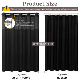 SORTTO Curtain measures 71x86 inches for standard bath fit.