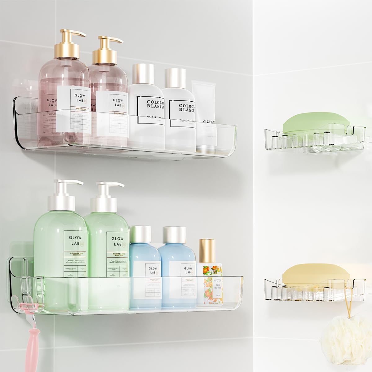 Sotfamily Clear Shower Caddy wall mount for sleek, clutter-free bathroom storage.