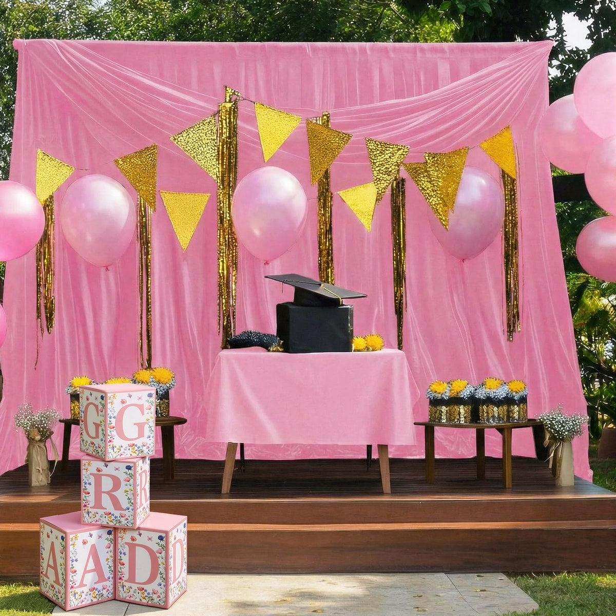 Sotiff pink floral decor ideal for graduation night photos