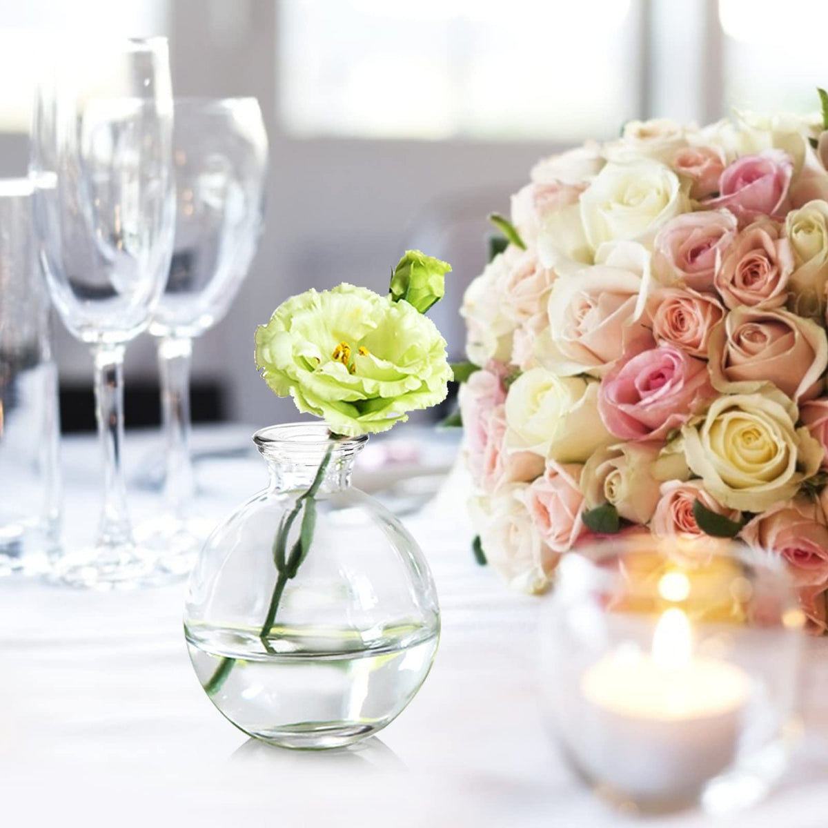 SOUJOY elegant round glass vase complements modern decor and color schemes.