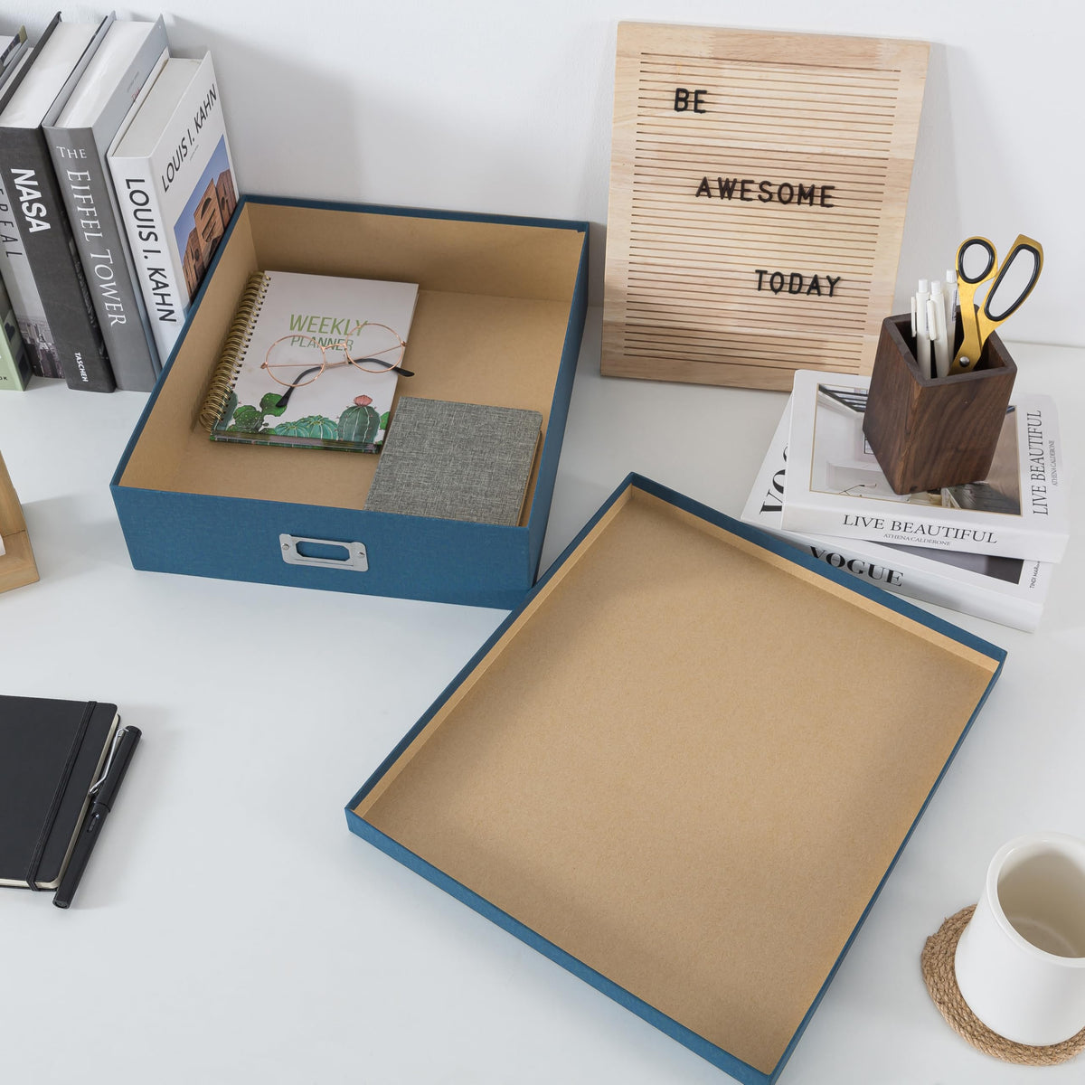 Soul & Lane display-ready storage on shelf for memories