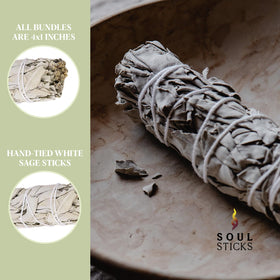 Soul Sticks white sage bundle, hand-tied, ideal for energizing meditation spaces