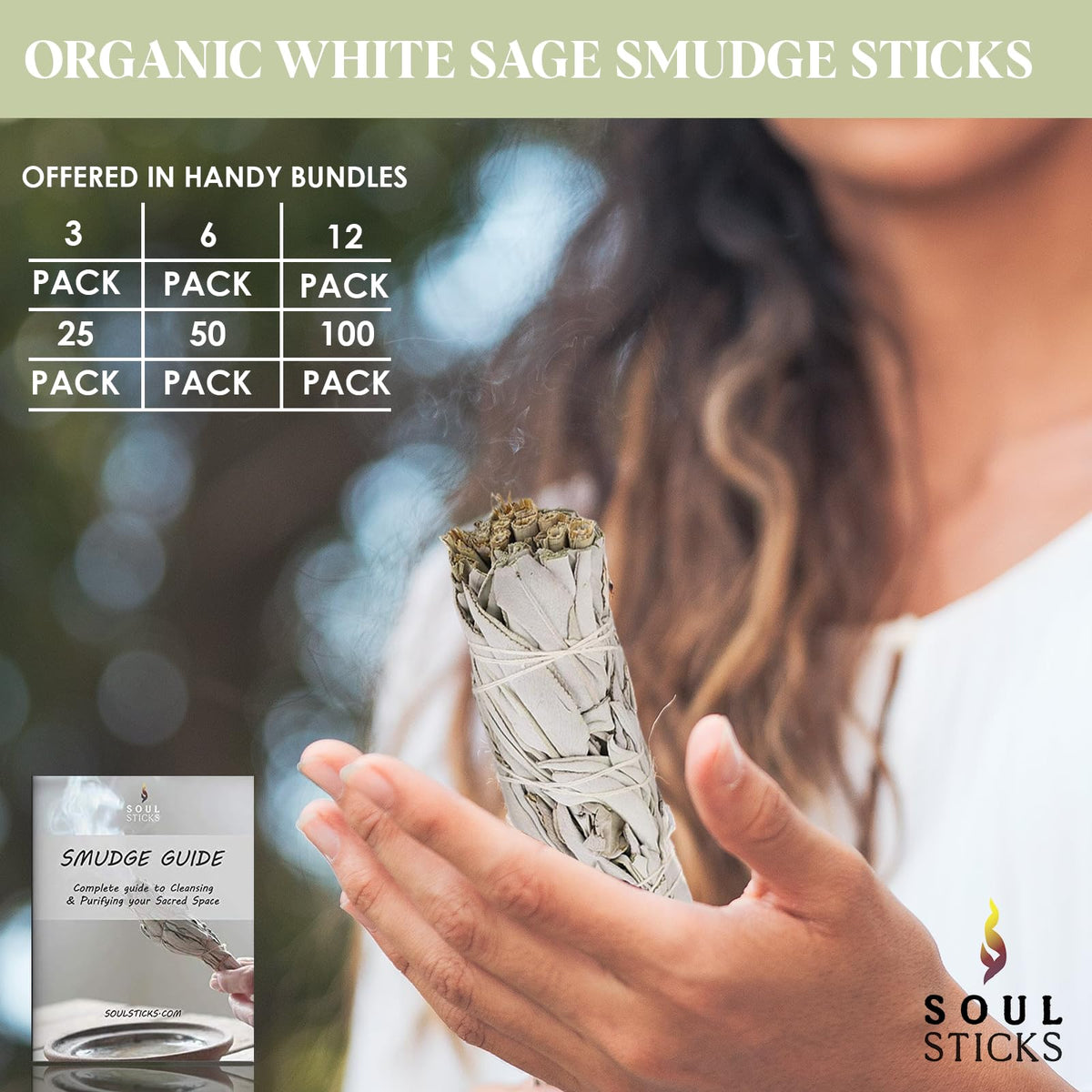 Soul Sticks sage bundle in living room setting, creating peaceful atmosphere