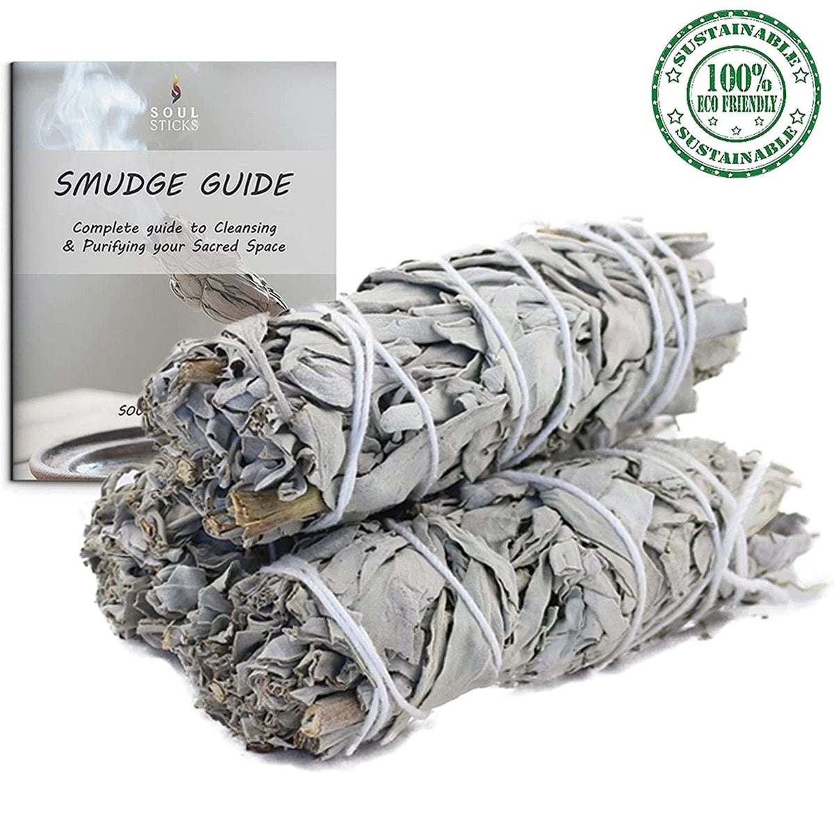 Soul Sticks white sage bundle with smoke, supporting ritual cleansing