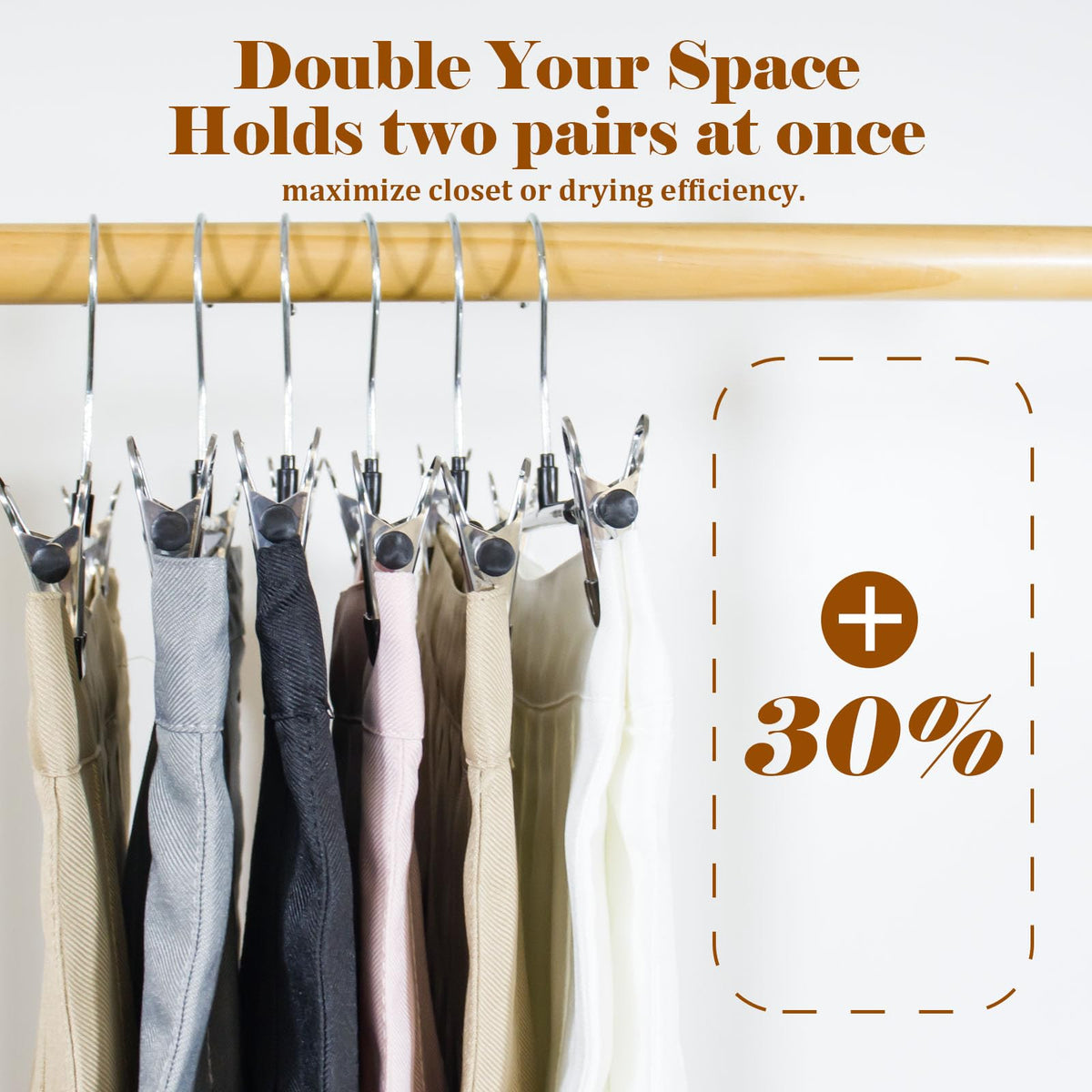 SOULNAMAN adjustable clips skirt hangers adapt to different widths for dresses and skirts.