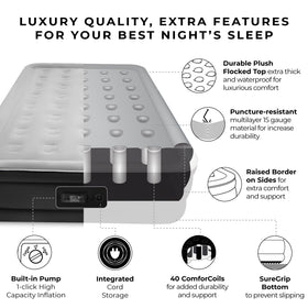 SoundAsleep Dream Series Double-Height Air Bed provides generous sleeping surface.