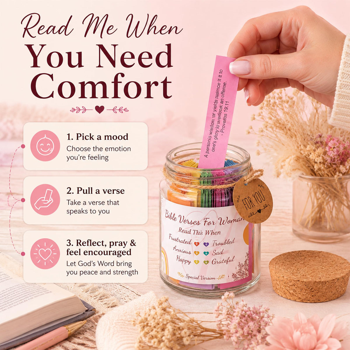 SouthLISA gift ready Bible verses jar in clear glass with cork lid