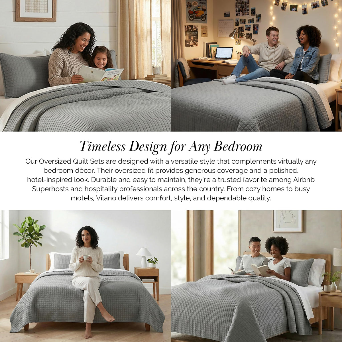 Southshore Fine Living bedroom decor scene with calming steel grey bedding.