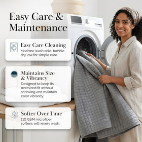 Southshore Fine Living easy care wash label demonstrates simple maintenance.