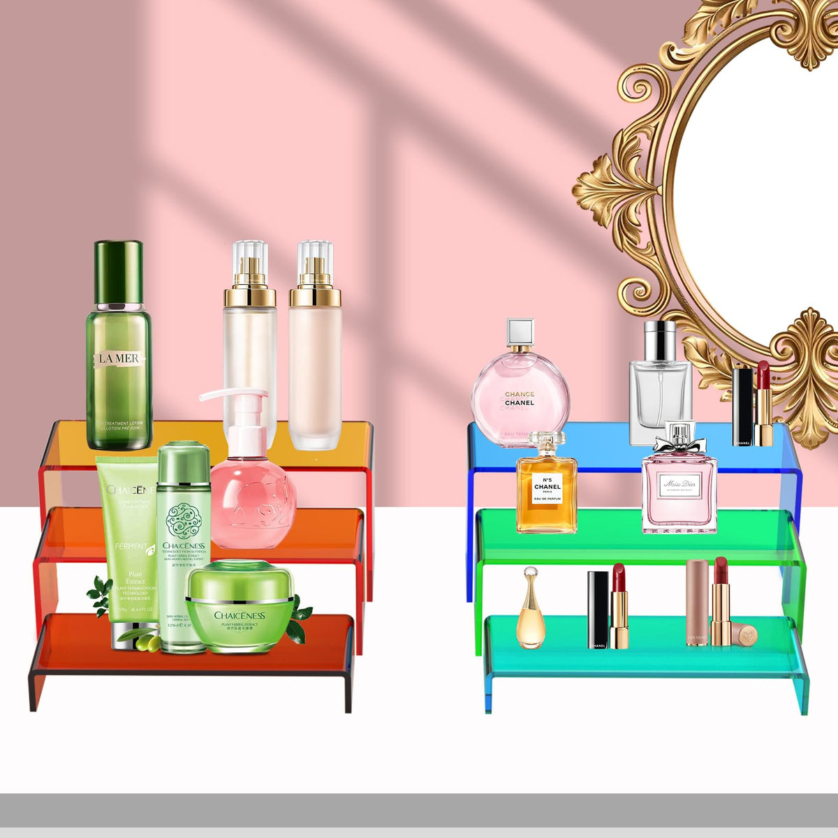 SOVQUEST clear 5mm acrylic risers with polished edges enhance display appeal.