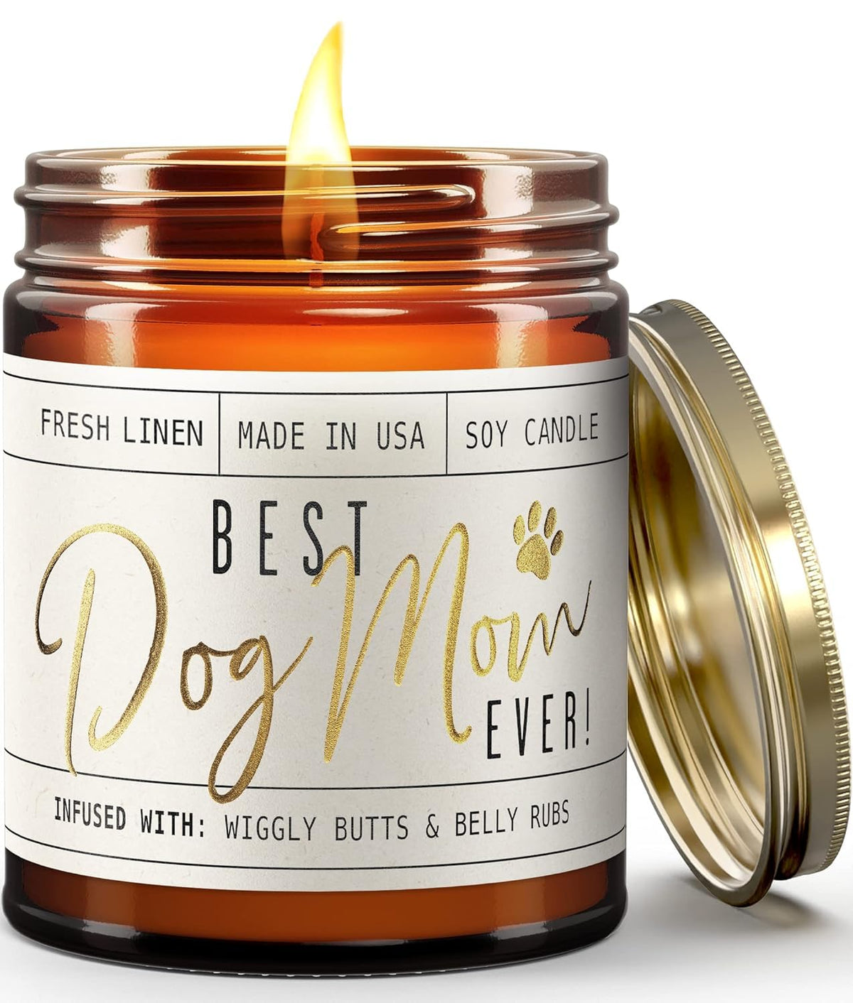 Soy and Sass Best Dog Mom Ever candle in vanilla coconut citrus, cozy evenings ambience.