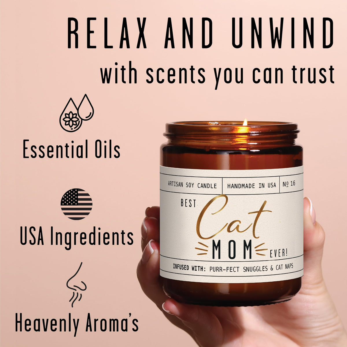 Soy and Sass eco-friendly clean burn with lead-free wick.