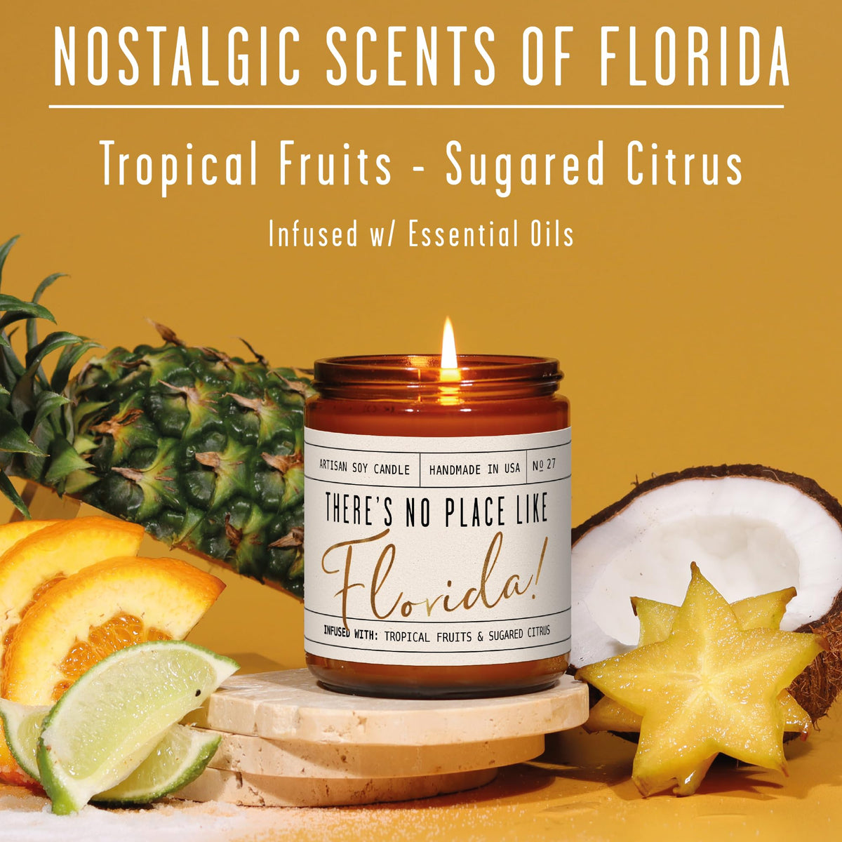 Close-up of the Florida candle label by Soy and Sass highlighting quality