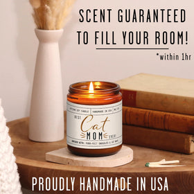 Soy and Sass gift-ready cat mom candle.