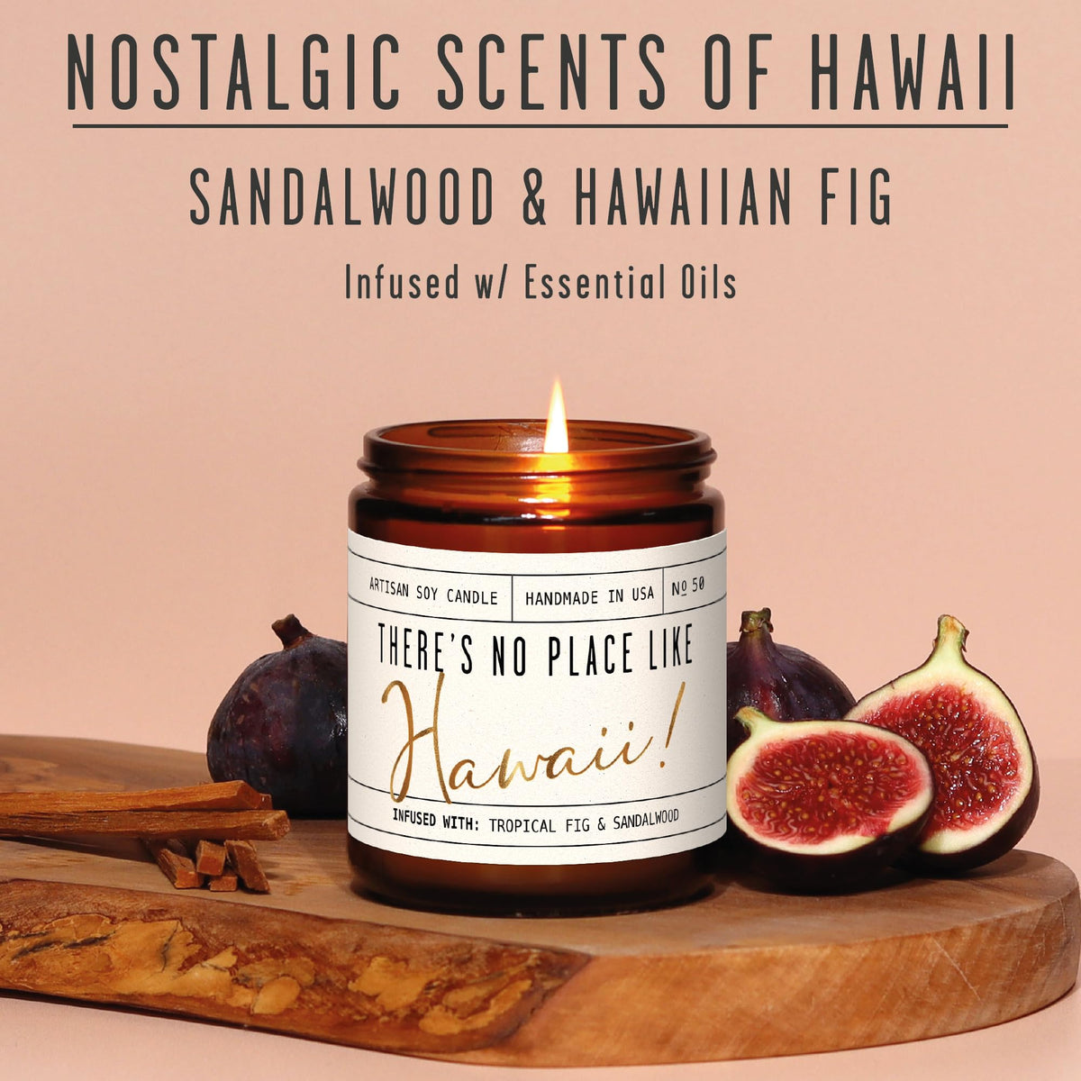 Soy and Sass Hawaii candle showcasing native sandalwood notes for warm evenings.