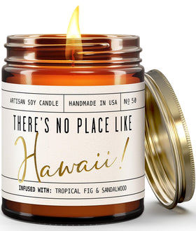 Soy and Sass Hawaii candle captures tropical figs and sandalwood for cozy island vibes.