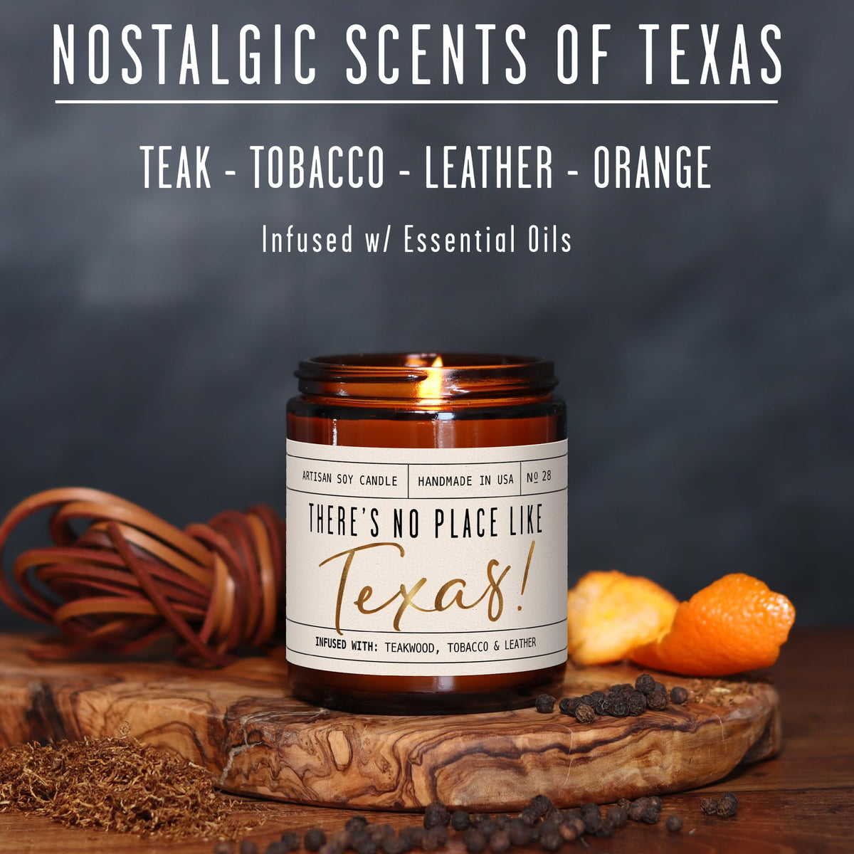 Soy and Sass Texas candle gold foil label detail