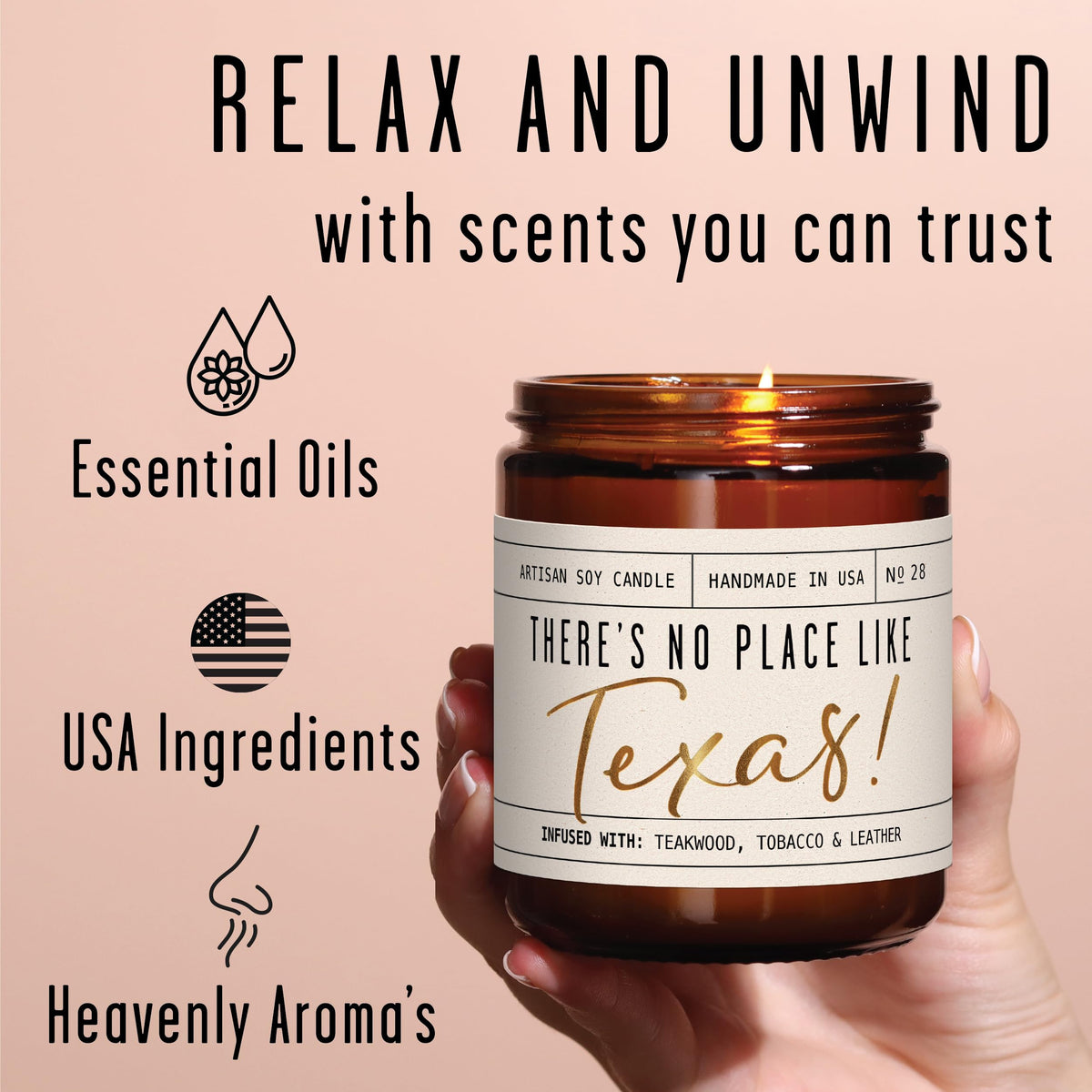 Small-batch production shown for Soy and Sass Texas candle