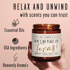 Small-batch production shown for Soy and Sass Texas candle