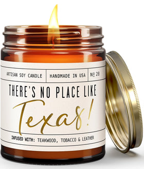 Soy and Sass Texas candle with teakwood, tobacco and leather scent in a 9oz jar