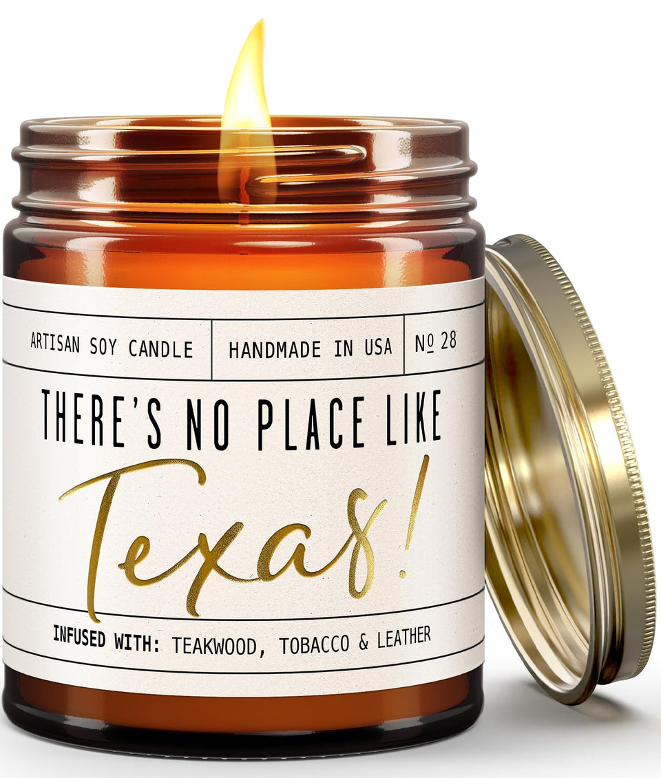 Soy and Sass Texas candle with teakwood, tobacco and leather scent in a 9oz jar
