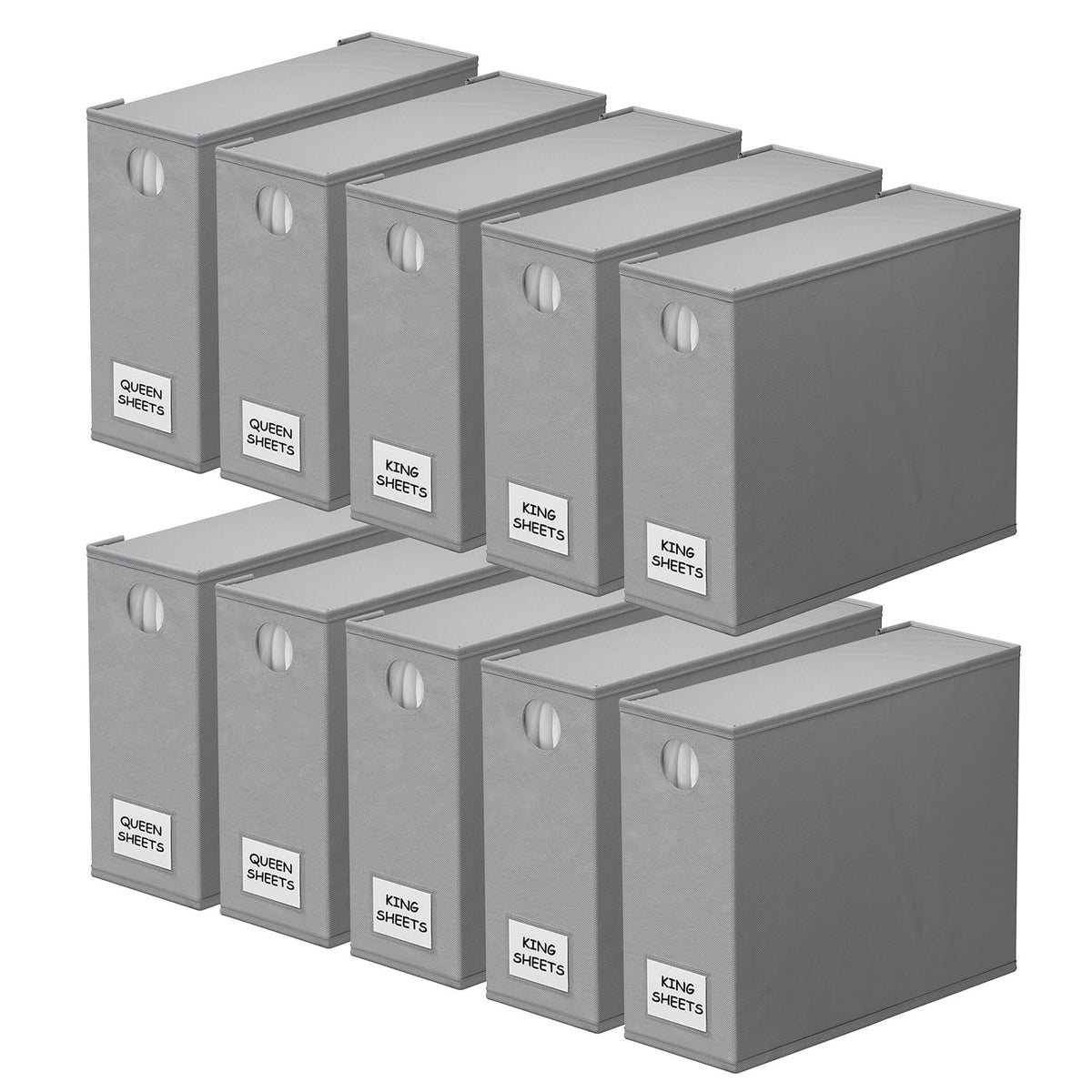 SpaceAid 10-pack bed sheet organizers keep linens neatly organized in a closet.