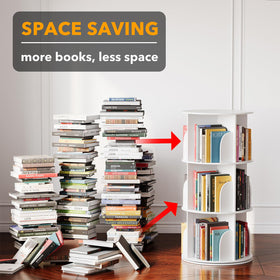 SpaceAid 3-tier bookcase rotation displaying multiple titles at a glance.