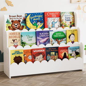 SpaceAid 3-Tier Scalloped Bookshelf with a front-facing display for easy toddler access.